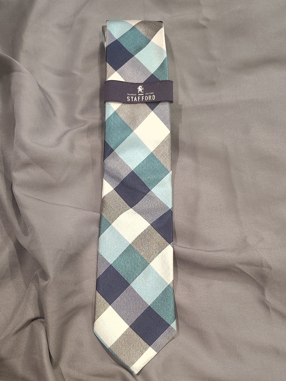 Stafford Teal, Navy & Light Gray Plaid Tie